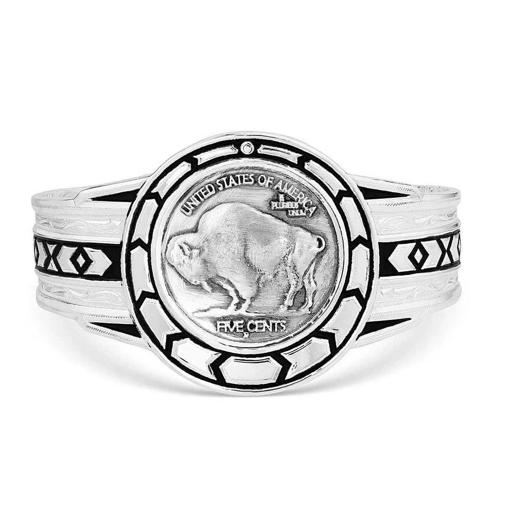 Montana Silversmiths Bracelet Buffalo Plains Nickel Cuff 6.75